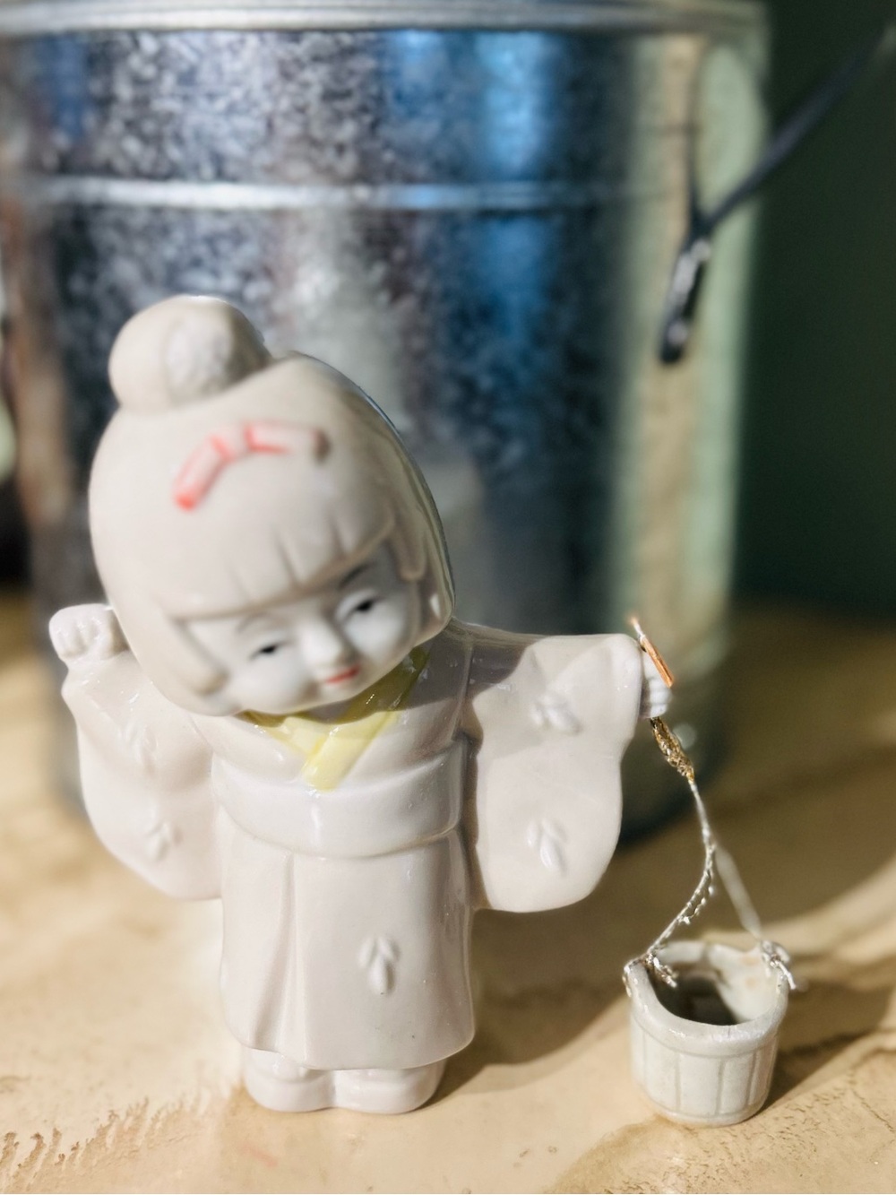 White Ceramic Japanese Kokeshi-Style Figurine Home Accent